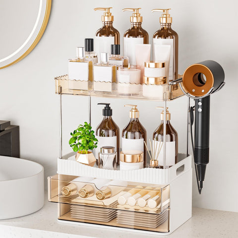 TasticTotes amber hairdryer holder keeps appliances organized and within reach.
