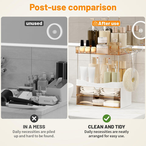 TasticTotes vanity organizer with amber finish complements any bathroom decor.