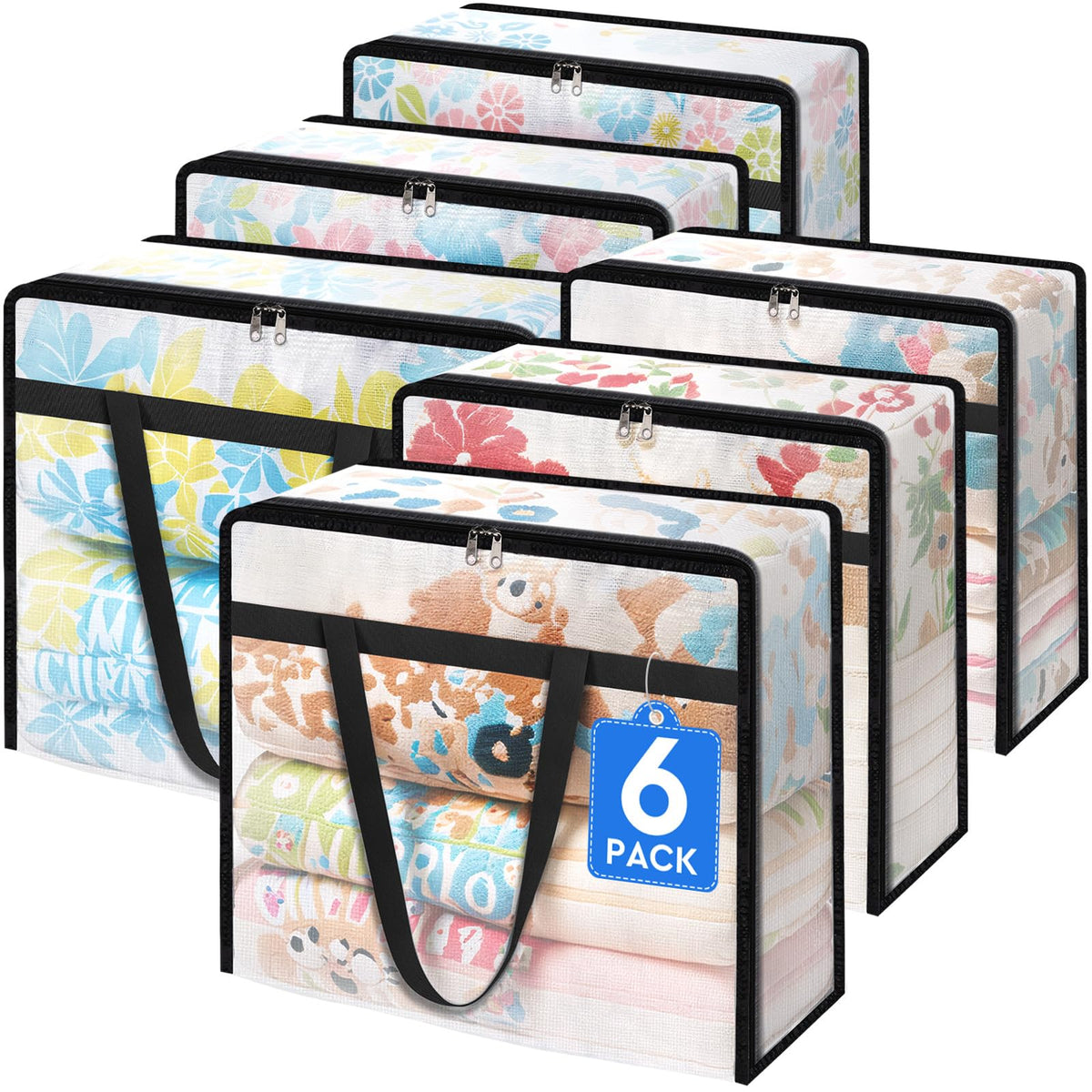 TasticTotes clear storage bag holding a comforter with visible contents.