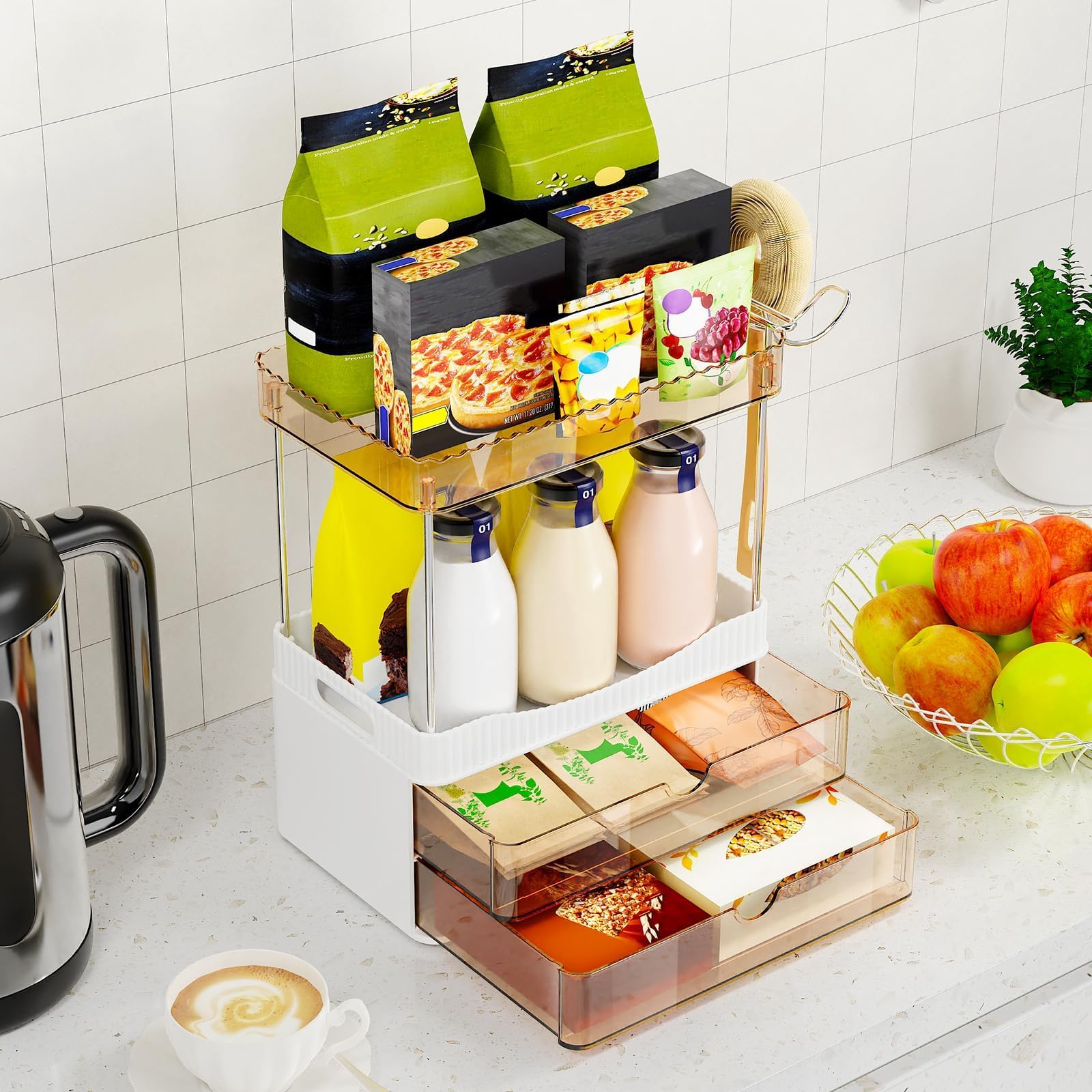 TasticTotes amber finish adds elegant decor while organizing essentials.