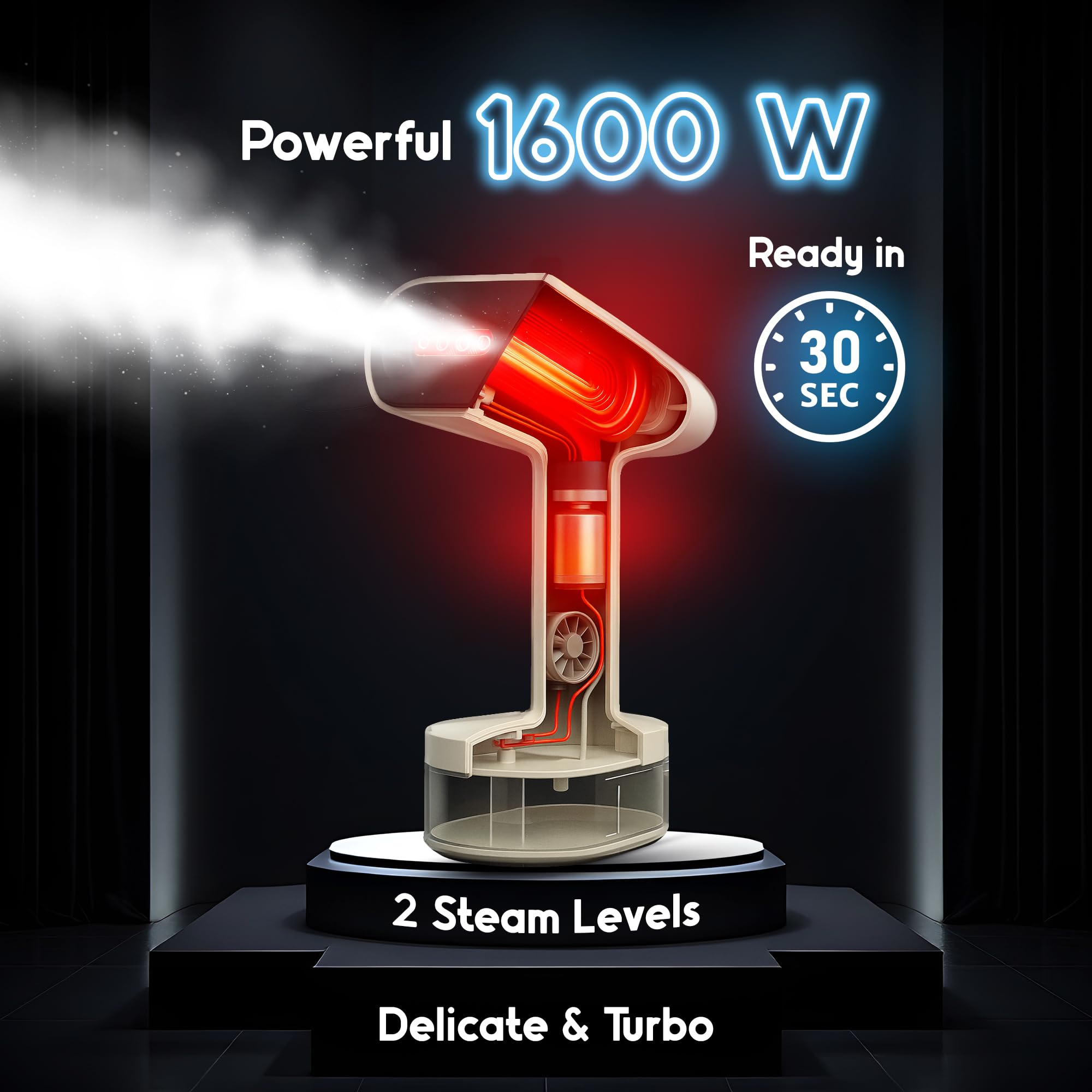 Tata Michelle steamer showing delicate and turbo levels on the control panel
