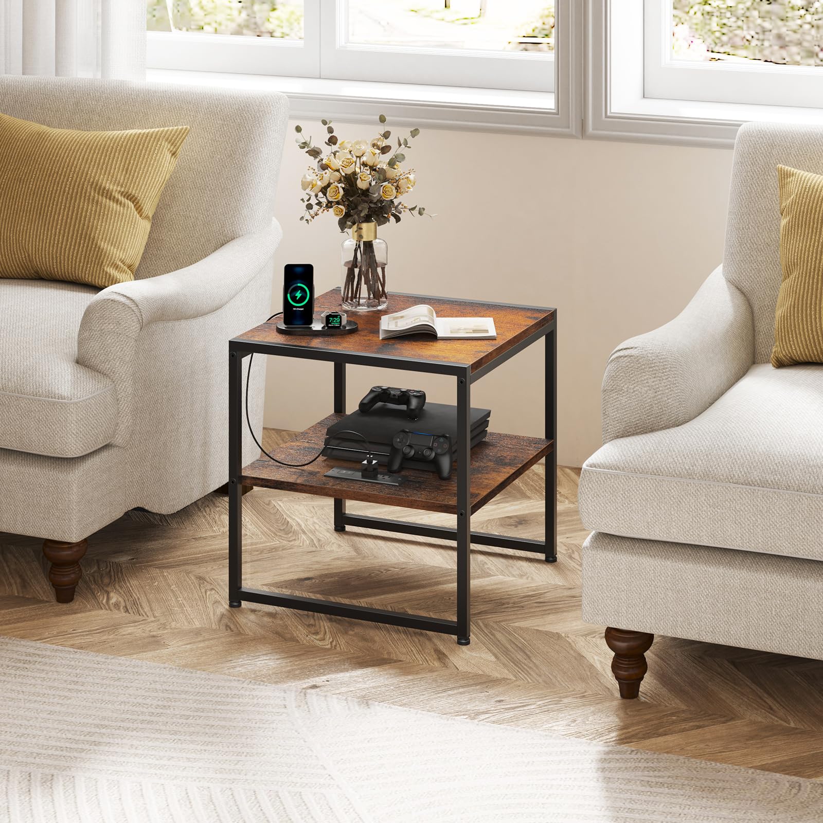 Tatub 20in end-table-two-tier-shelf organized storage with extra display space