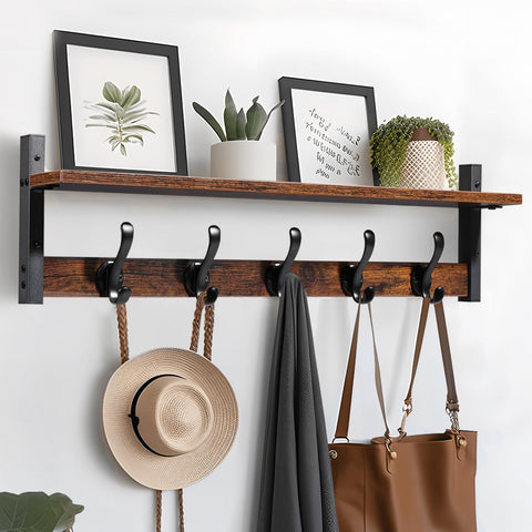Tatub 29-inch rustic coat rack with shelf mounted on wall for storage and display