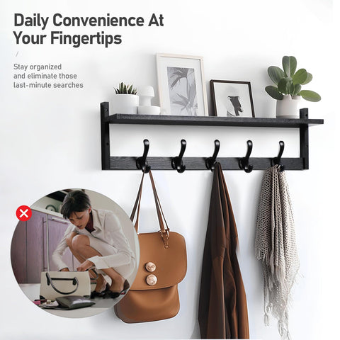 Tatub entryway shelf and hangers keep keys, coats, and essentials easily reachable