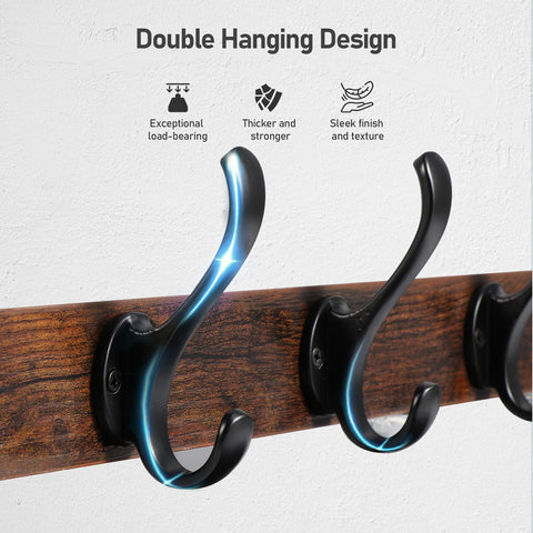 Tatub wall-mounted coat hook rack with shelf features wood texture and metal hooks
