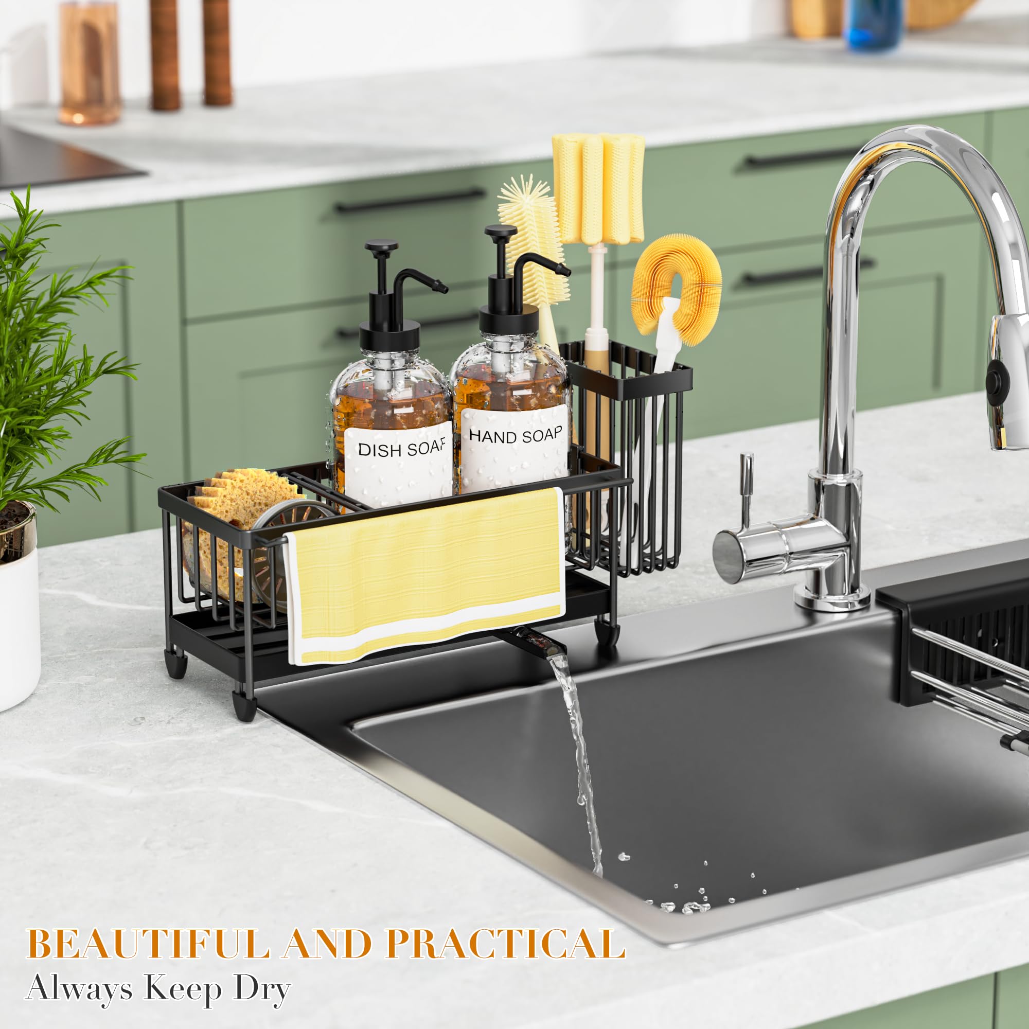 tatull sink organizer reduces countertop clutter.