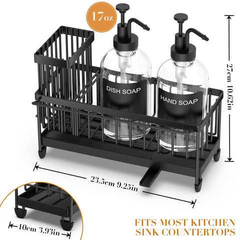 tatull sponge holder with towel rack keeps counter dry.