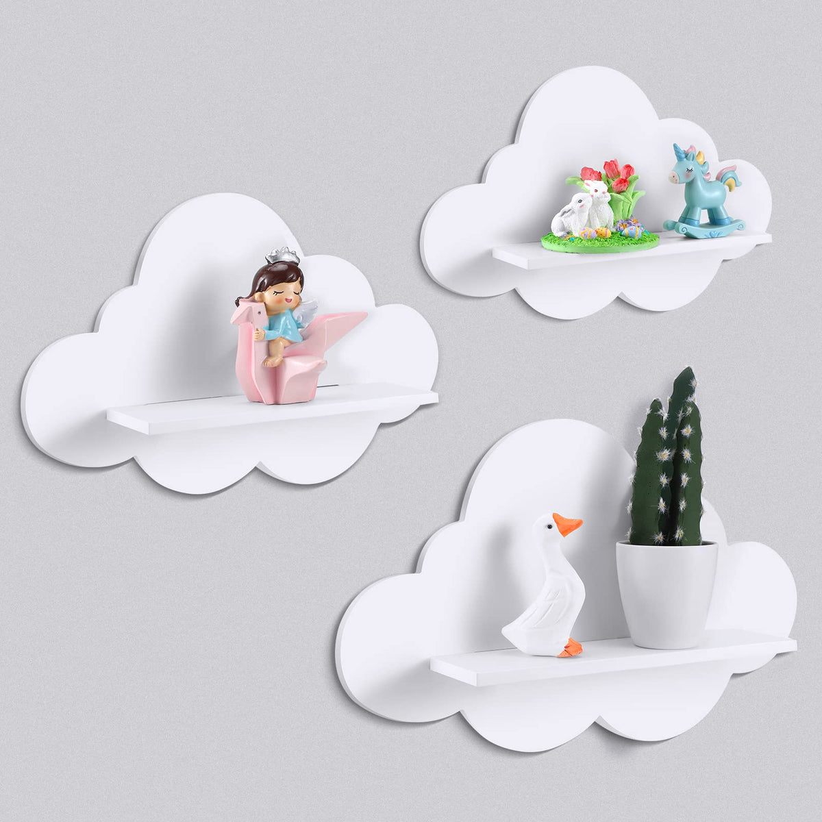 Tatuo 3-piece cloud shelves mounted on wall for stylish display in a modern room