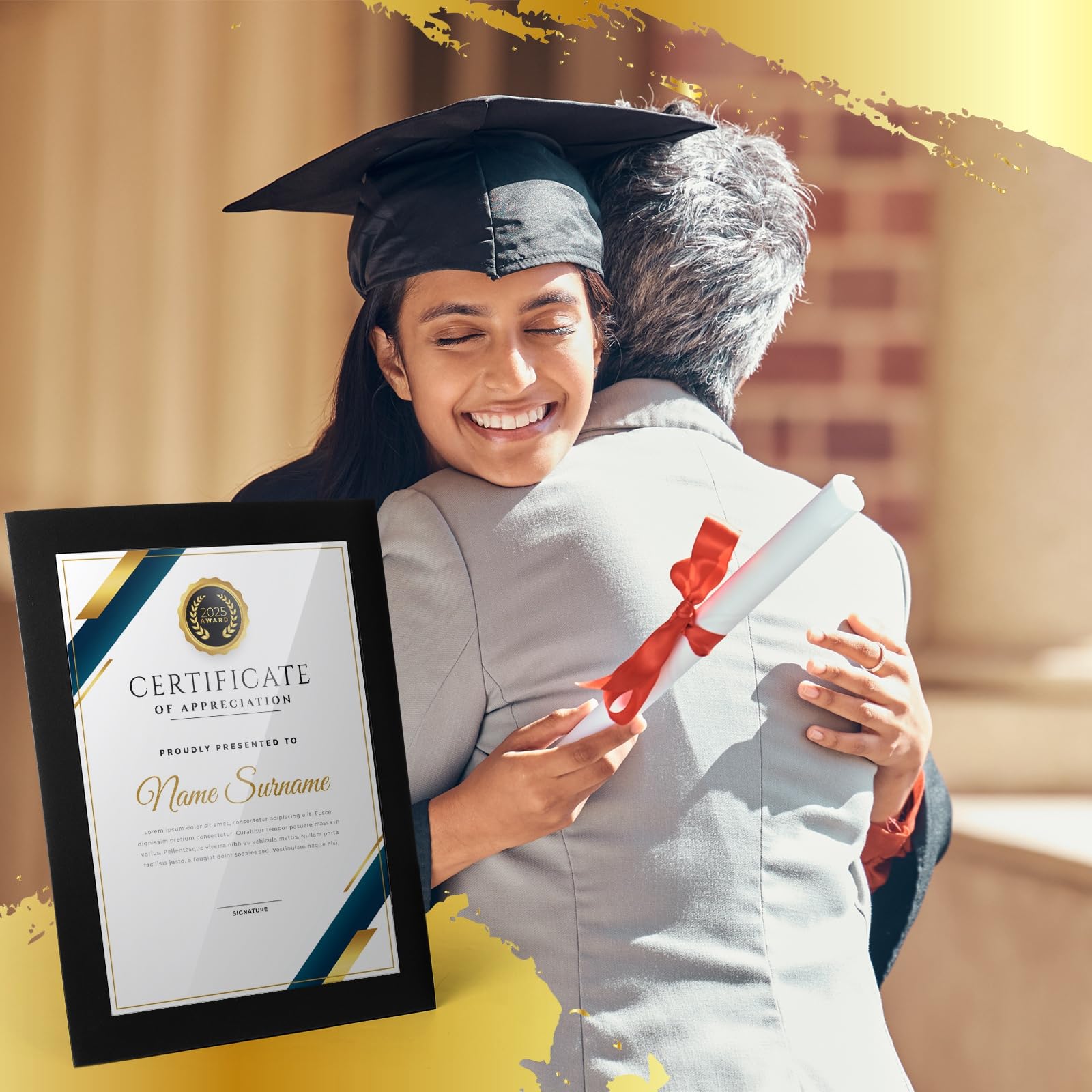 Tatuo diploma frame styled on a mantel for display