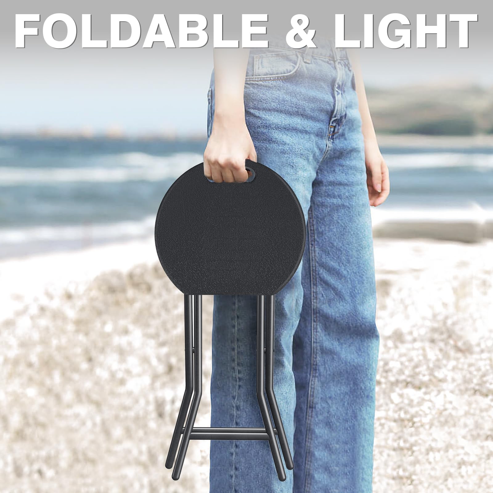 TAVR Furniture 18-inch folding stool delivers comfortable seating height.