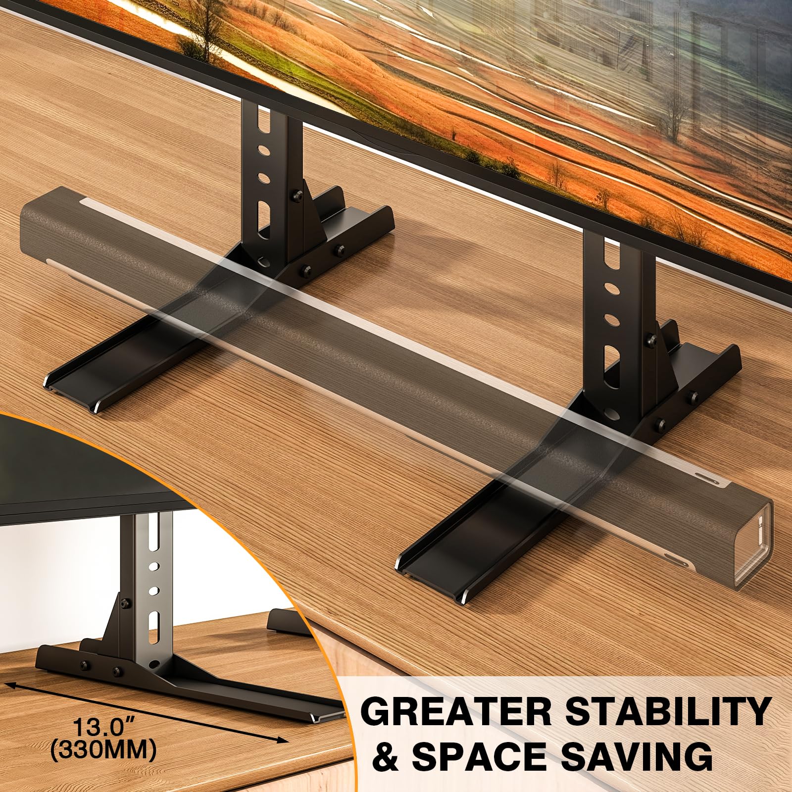 TAVR Furniture cable-management channel keeps cords organized and out of sight.