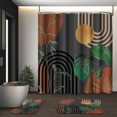 Tayney Brown boho mid-century shower curtain with abstract retro pattern to boost bathroom style.