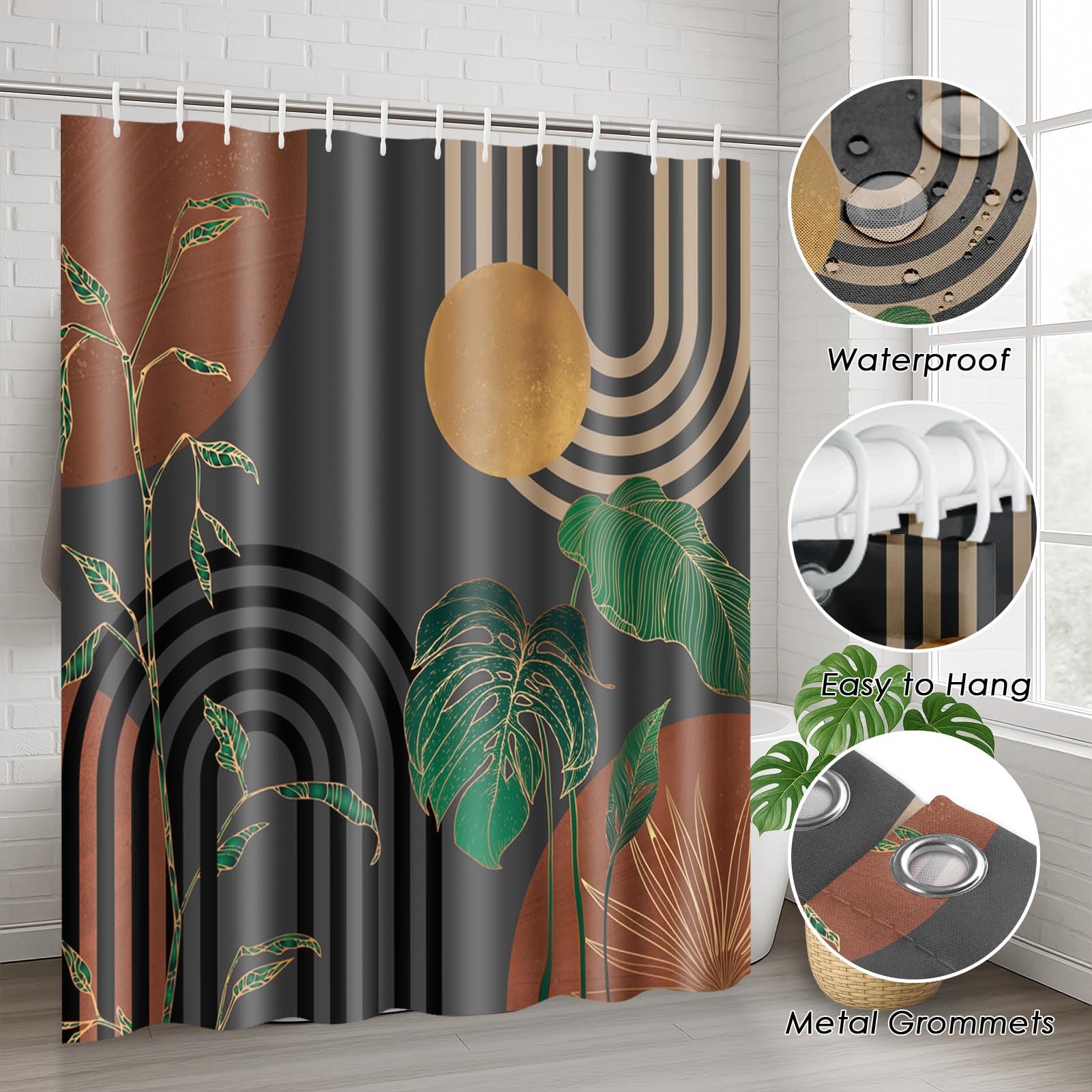 Tayney Brown waterproof polyester shower curtain resists fading and water exposure.