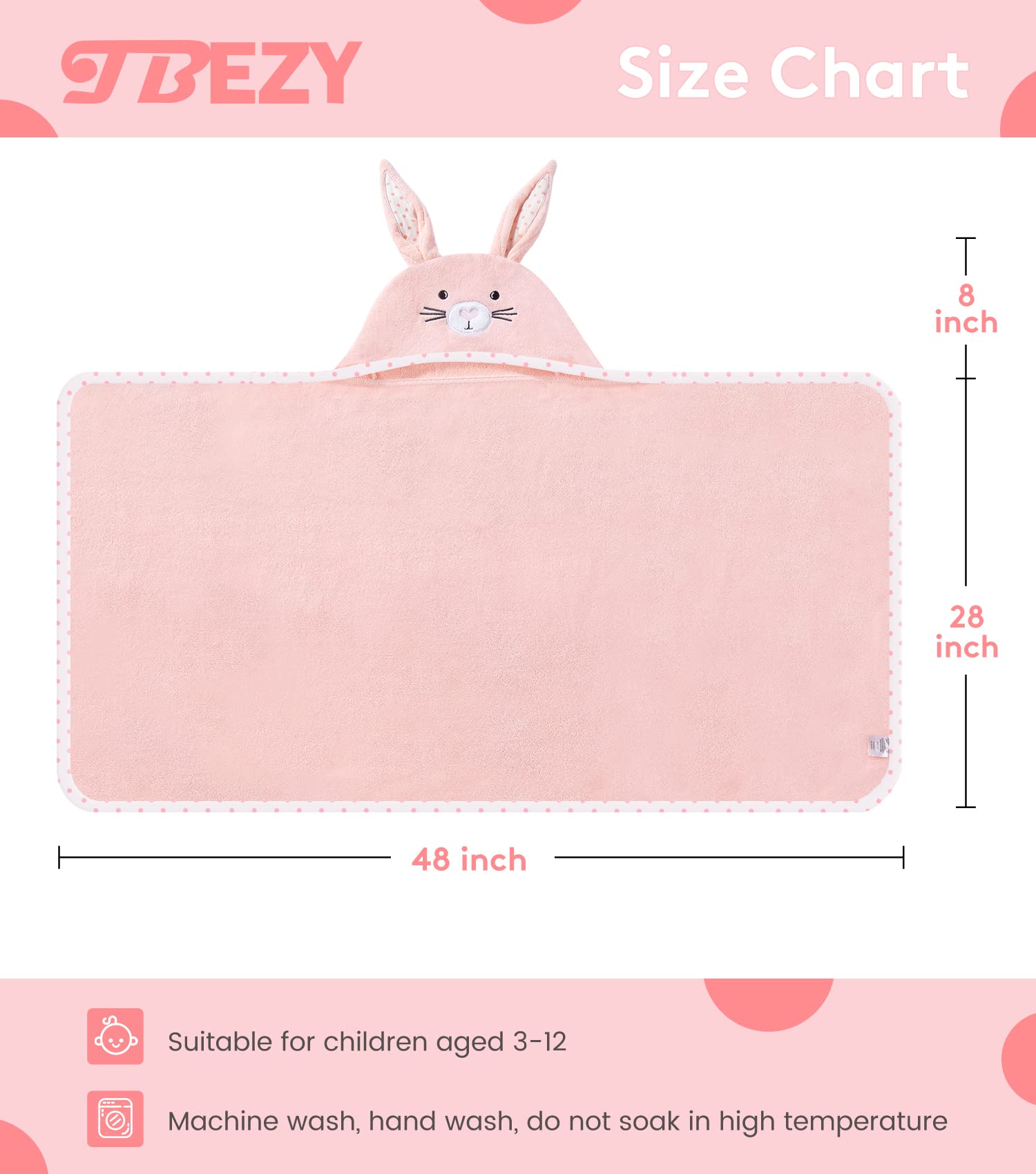 TBEZY hooded towel on child (3-10 years), keeps towel in place after bath.