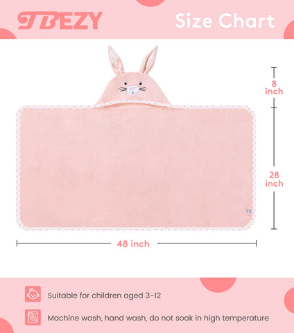 TBEZY hooded towel on child (3-10 years), keeps towel in place after bath.