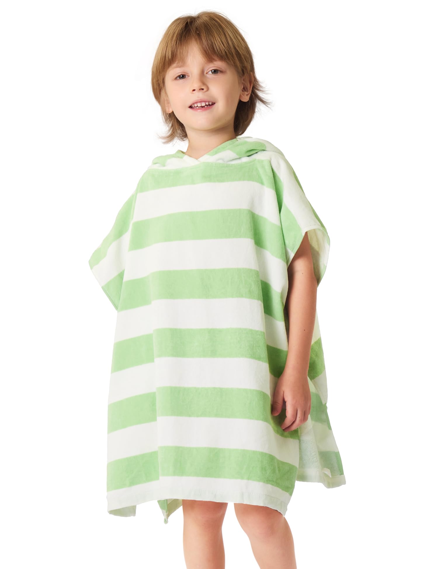 TBEZY toddler hooded towel in green stripes offers cozy drying after bath.