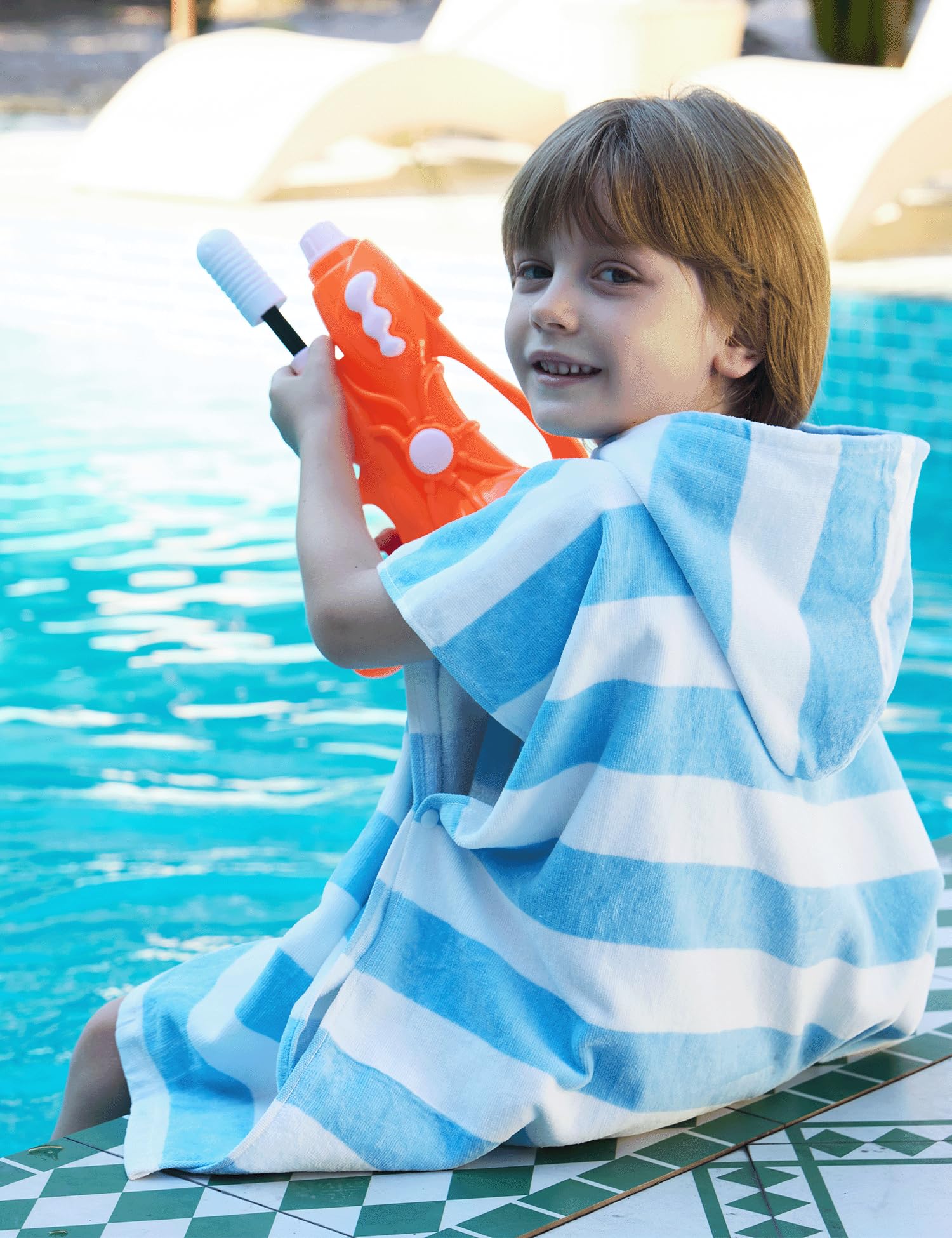 TBEZY blue poncho towel with thick cotton for quick drying