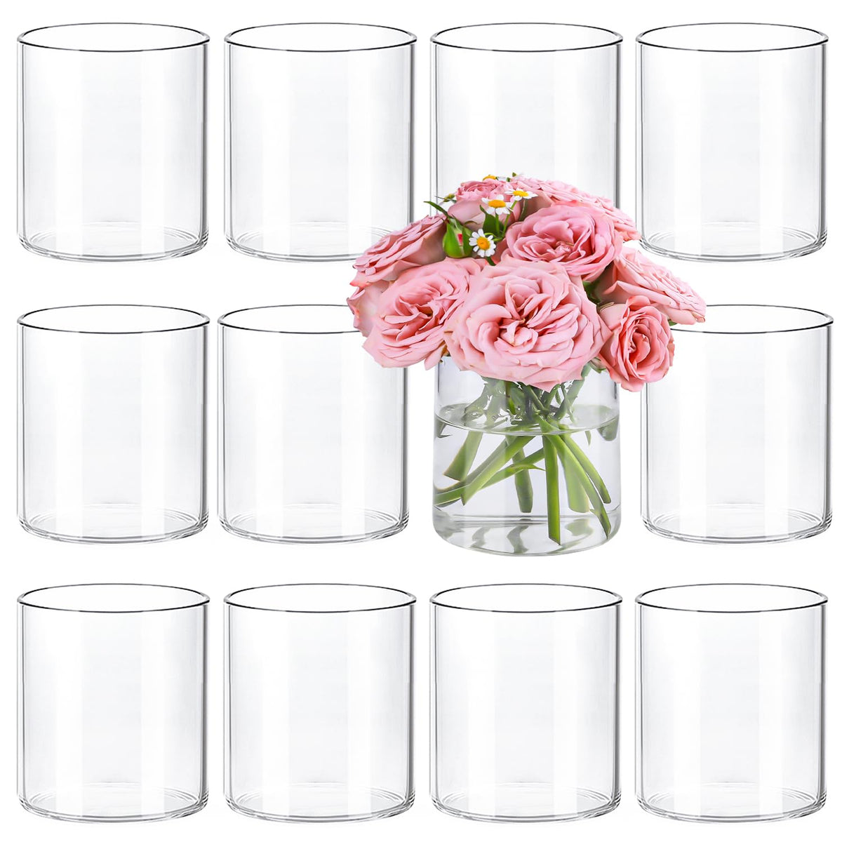 TBWIND 12-pack glass cylinder vases 4-inch centerpieces for elegant table decor