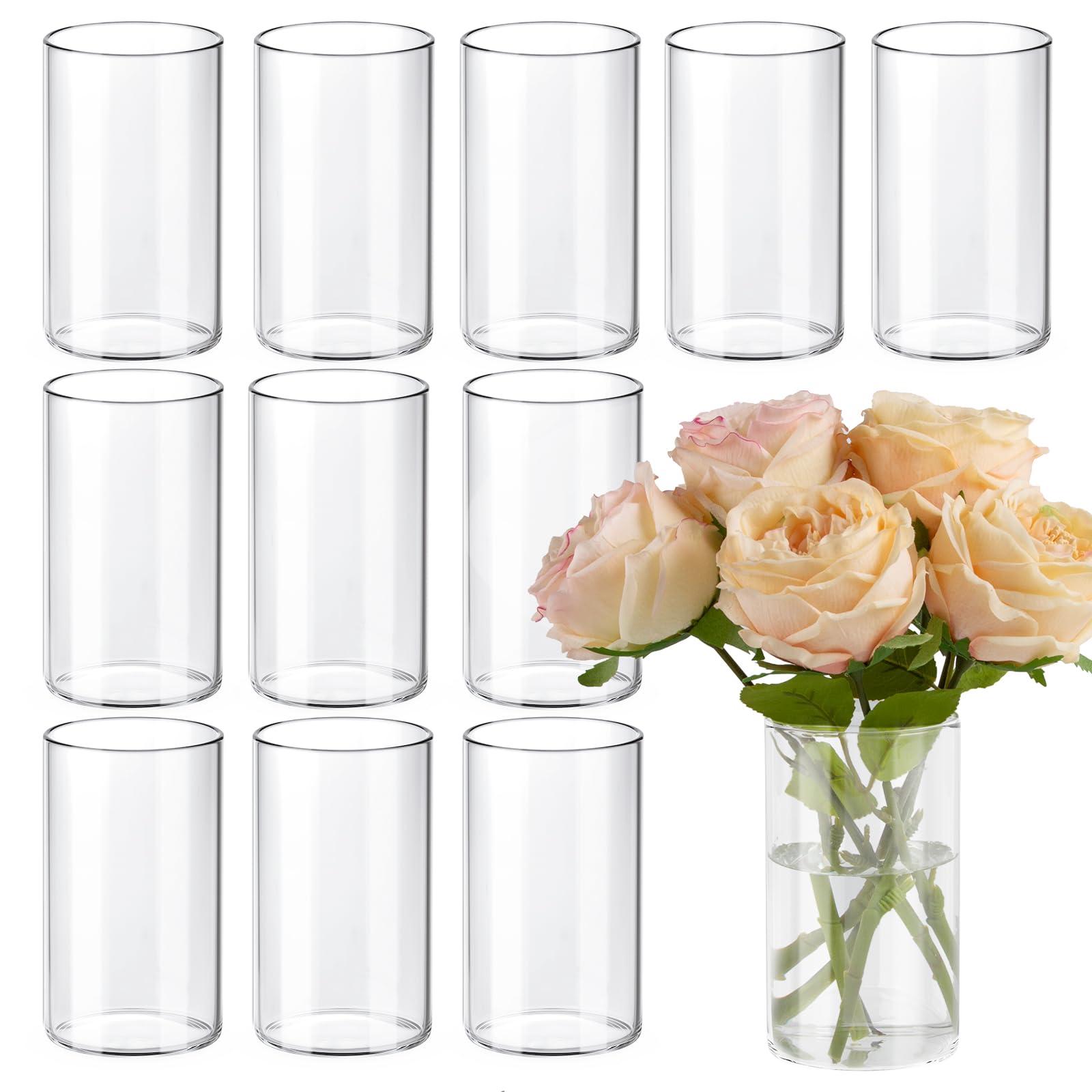 TBWIND 12-pack glass cylinder vases arranged as elegant wedding centerpieces