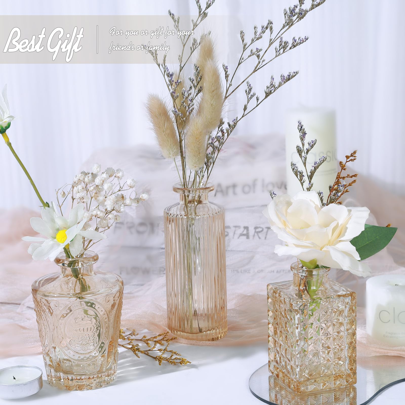 TBWIND amber bud vase set for wedding centerpieces and versatile decor