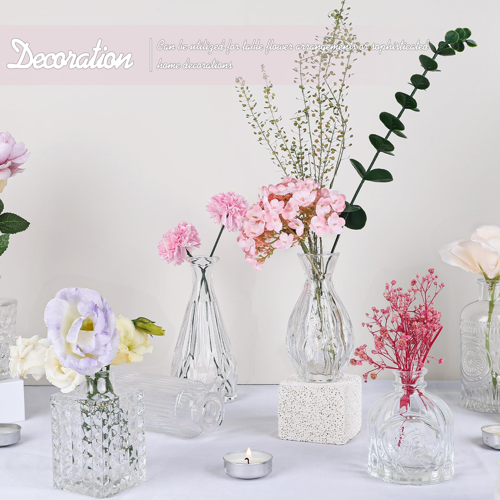 TBWIND clear bud vases etched patterns for stylish centerpieces.