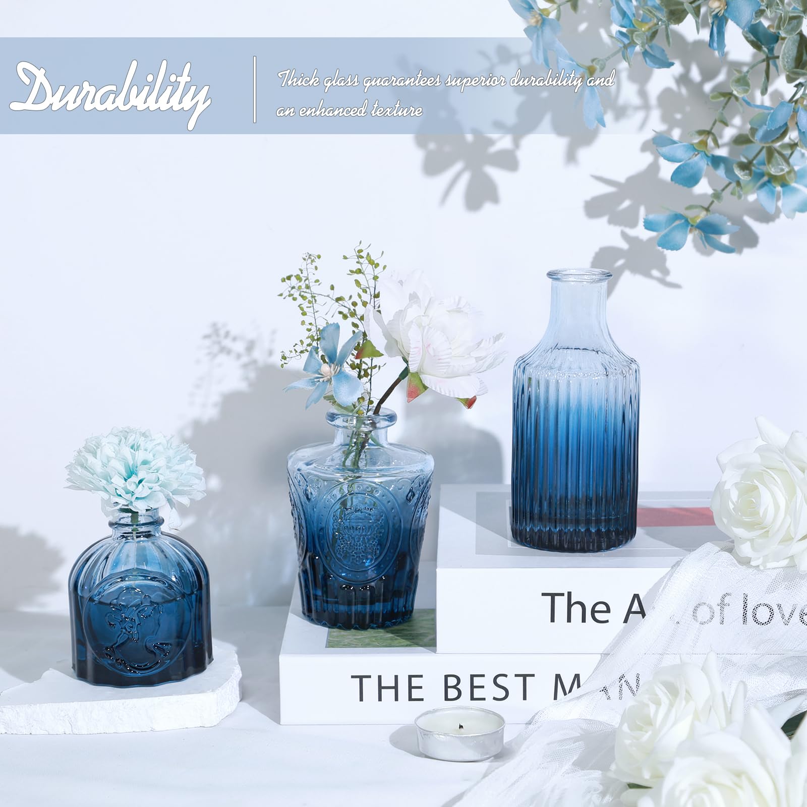 TBWIND blue bud vase set makes a thoughtful gift for anniversaries and celebrations.