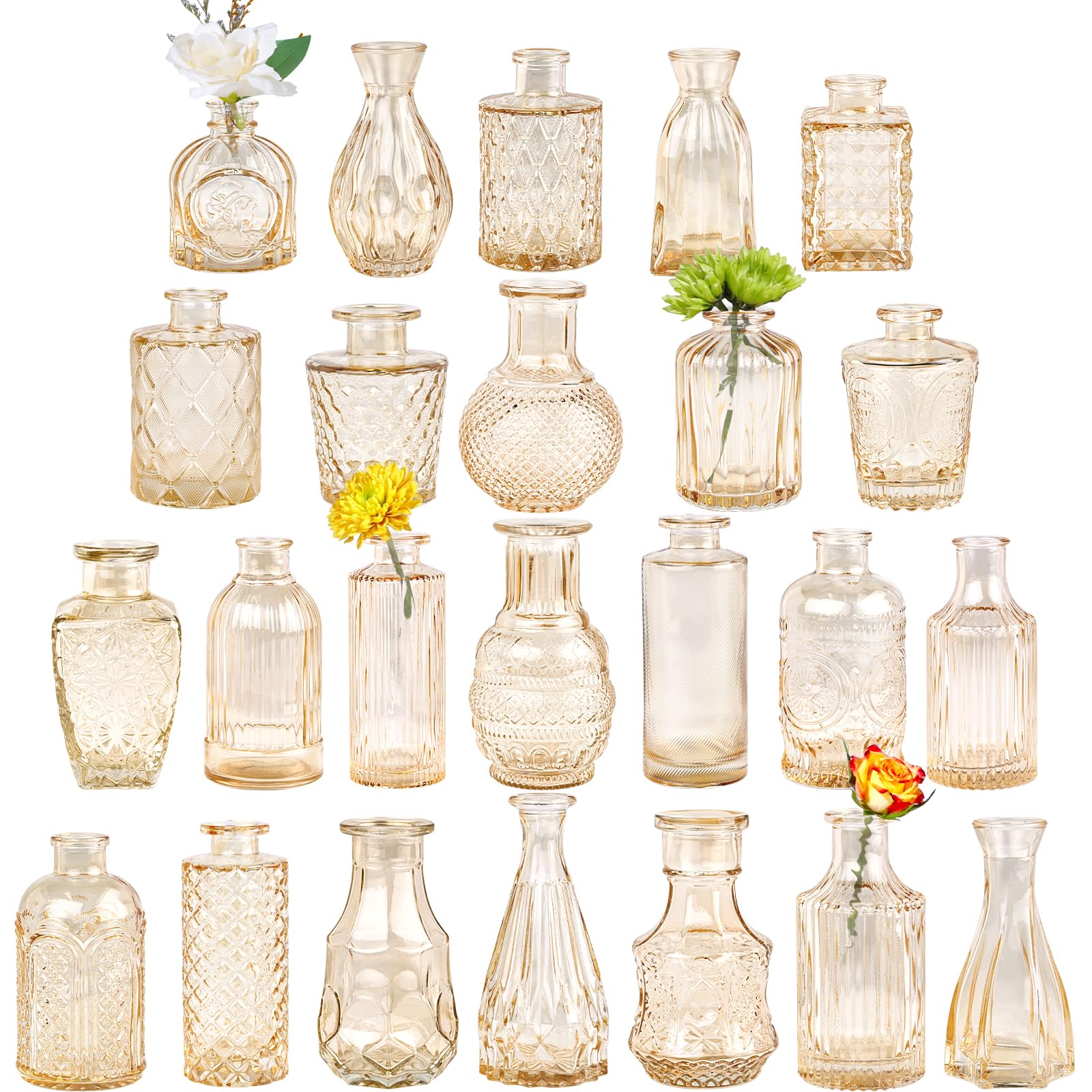 TBWIND glass bud vase amber 24-pack for elegant centerpieces and versatile decor