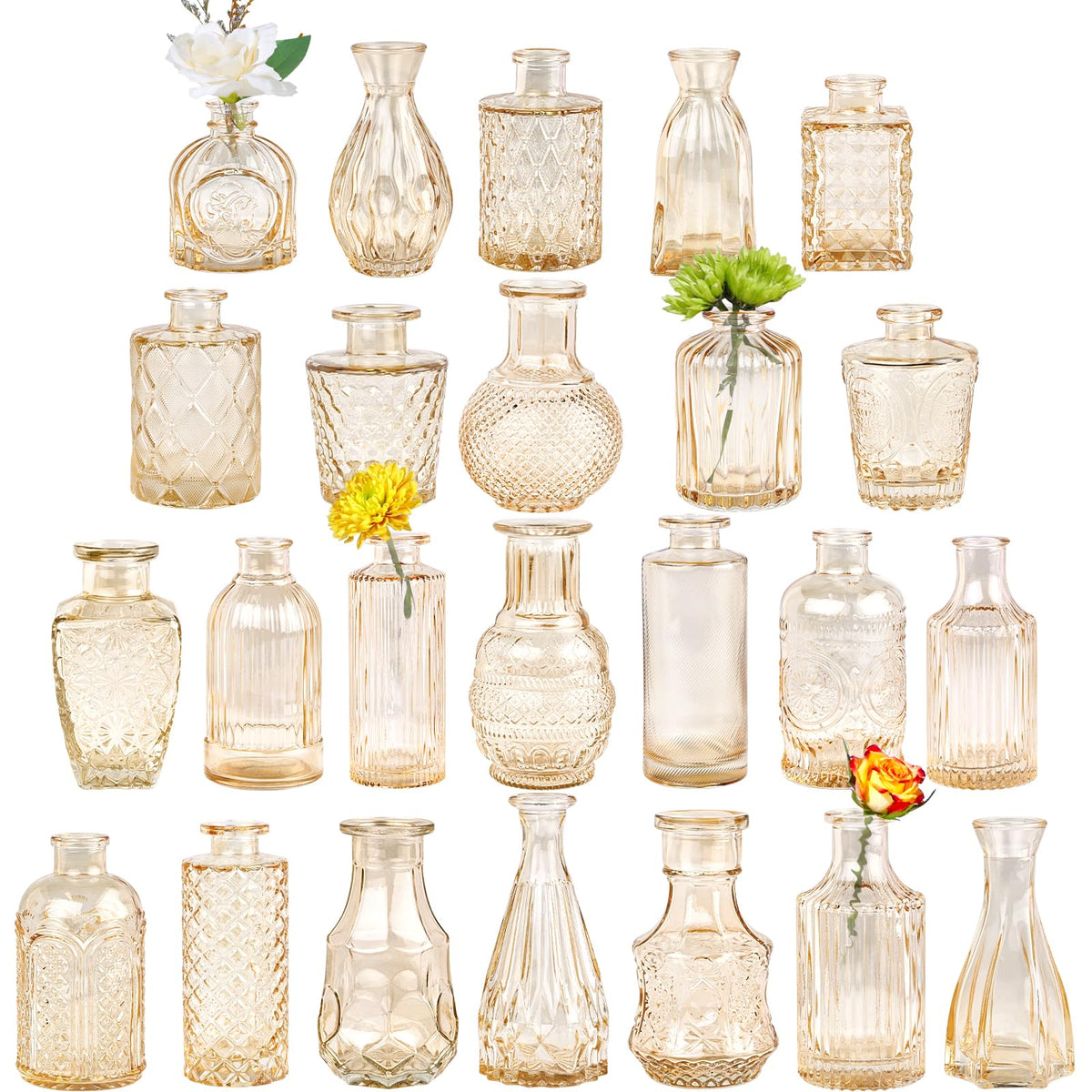 TBWIND glass bud vase amber 24-pack for elegant centerpieces and versatile decor