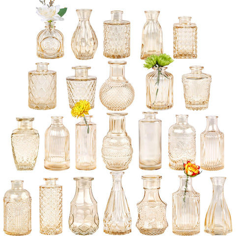 TBWIND glass bud vase amber 24-pack for elegant centerpieces and versatile decor