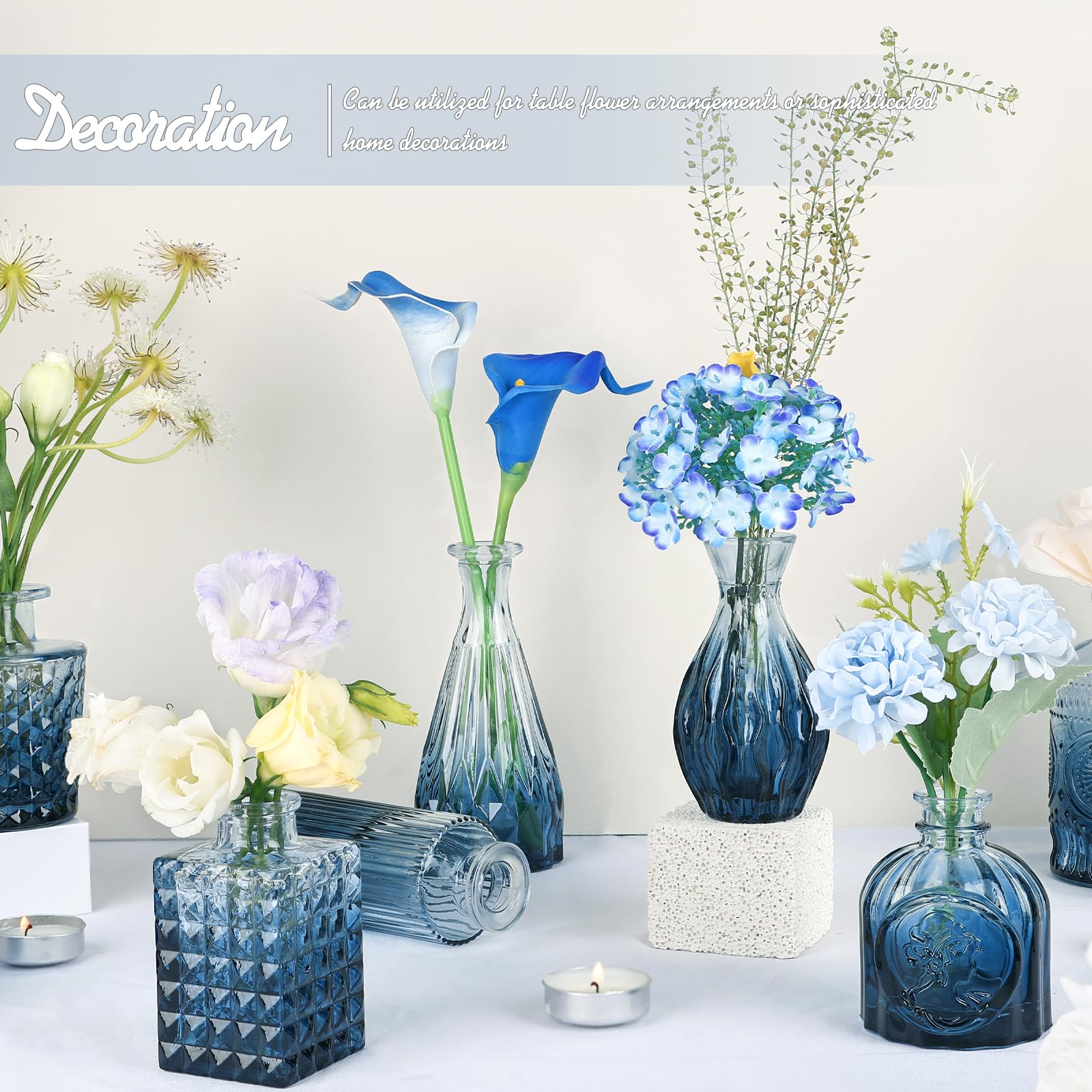 TBWIND small blue vase with etched pattern for decorative table accents.