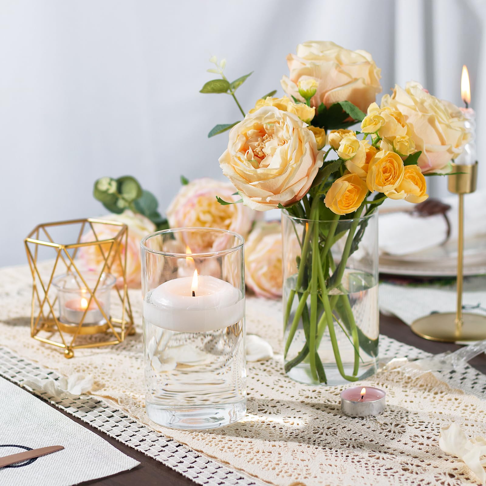 TBWIND table decor using glass cylinder vases for minimalist elegance