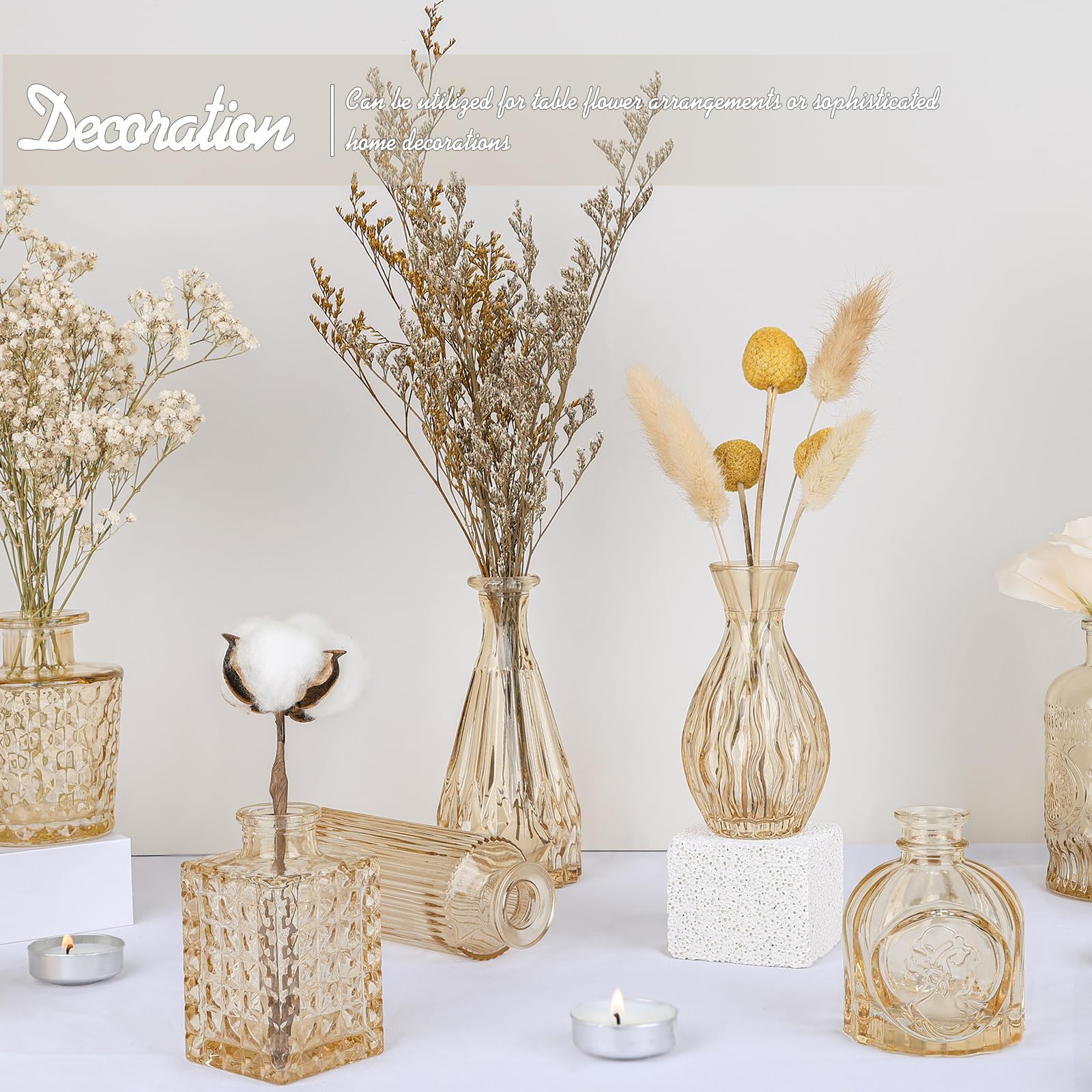 TBWIND mini amber vases with etched patterns add vintage charm to tables