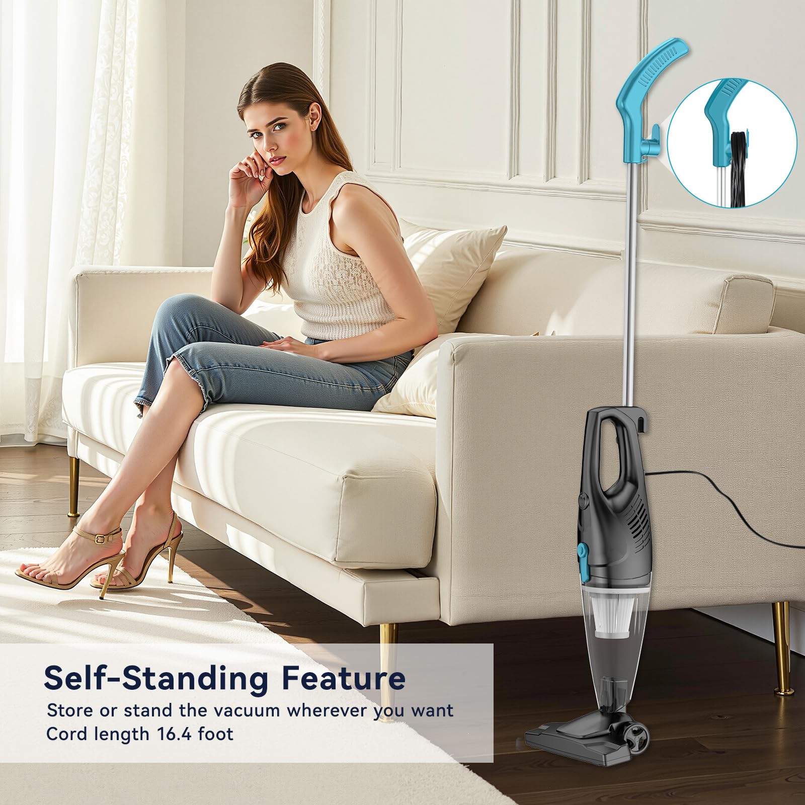 TC-JUNESUN 0.8L dust cup for longer cleans.