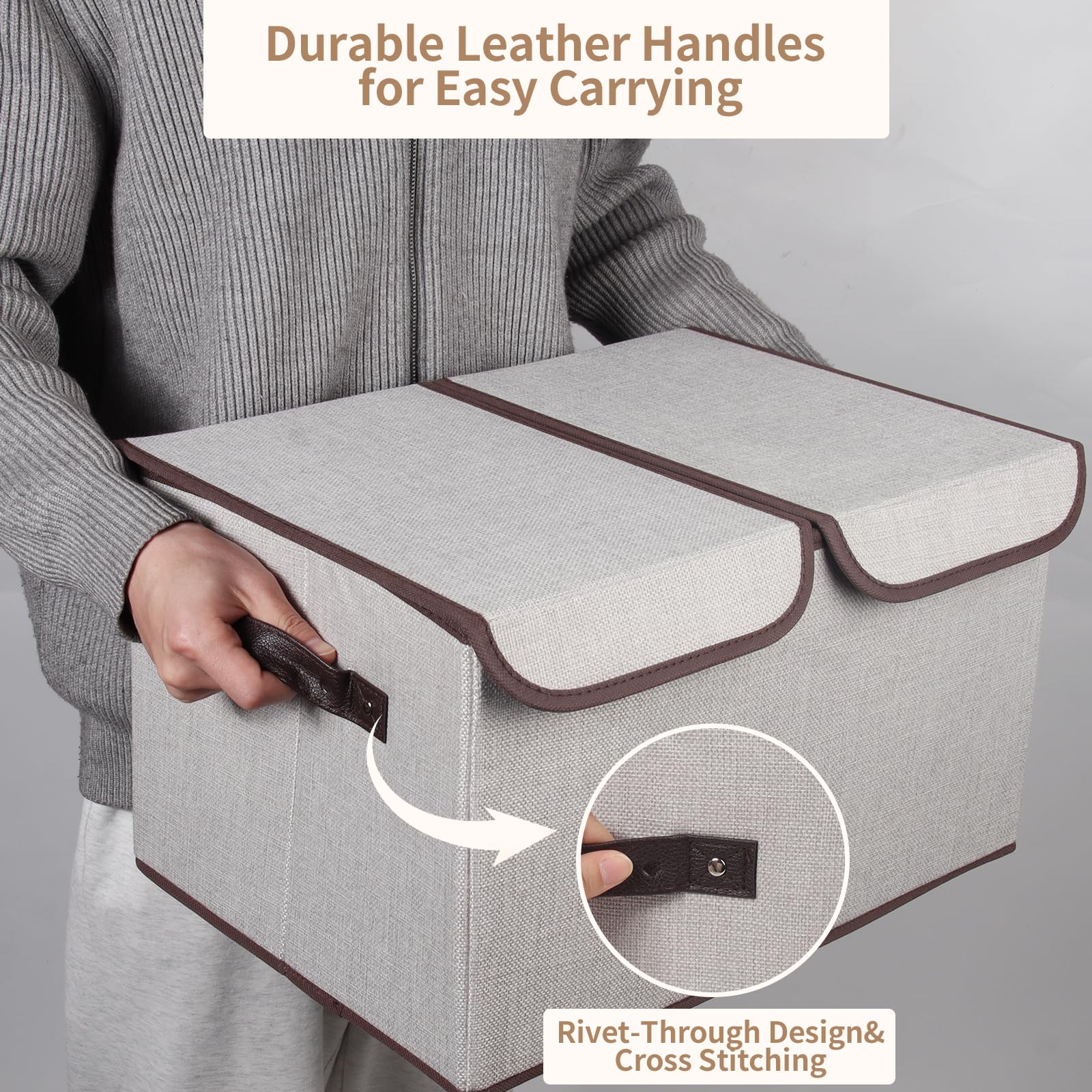 Tcbelosion foldable storage box sturdy leather handles for portability