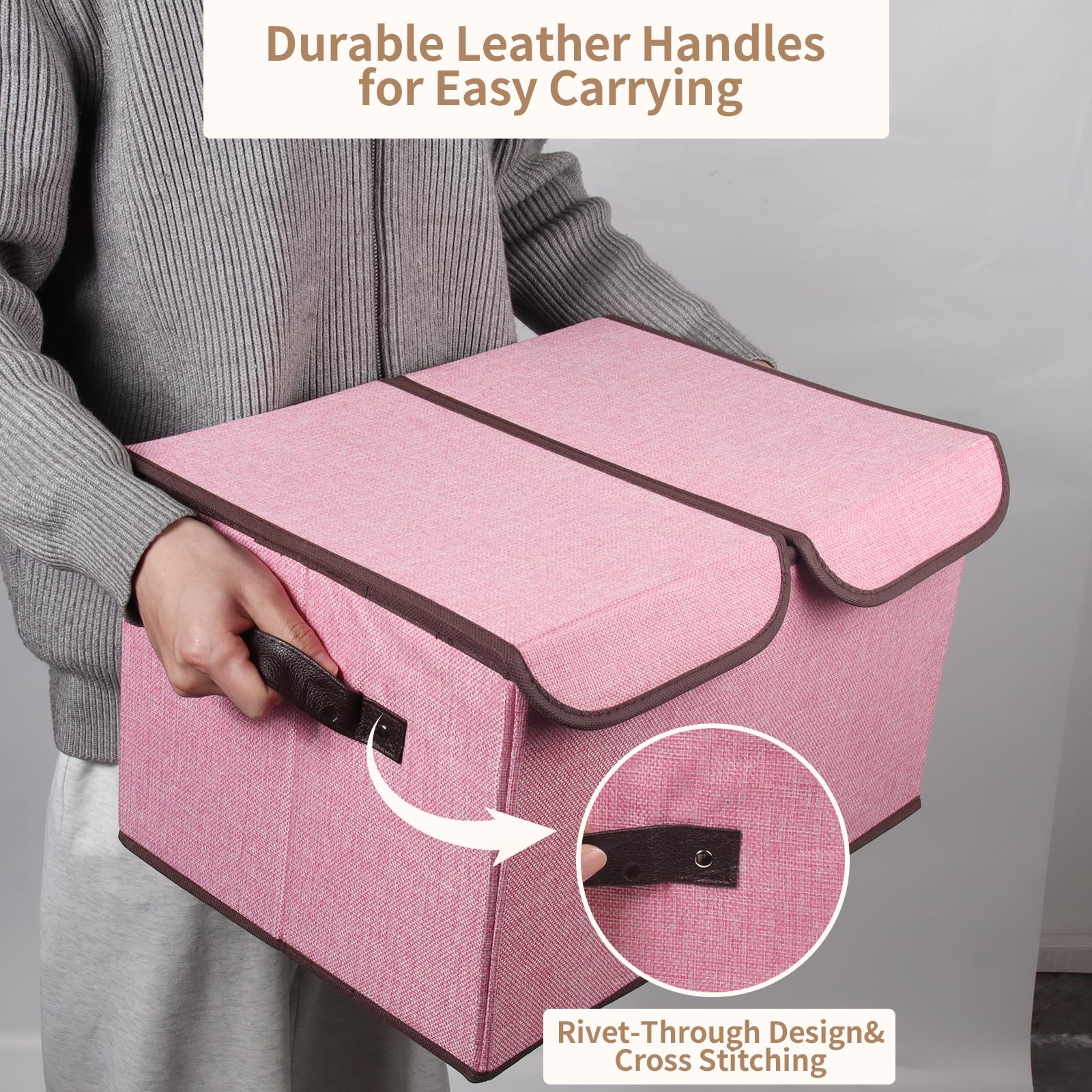 Sturdy leather handles offer comfortable portability