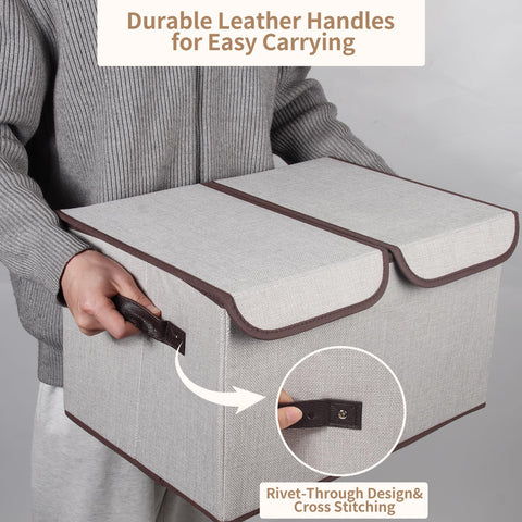 Tcbelosion foldable storage box sturdy leather handles for portability