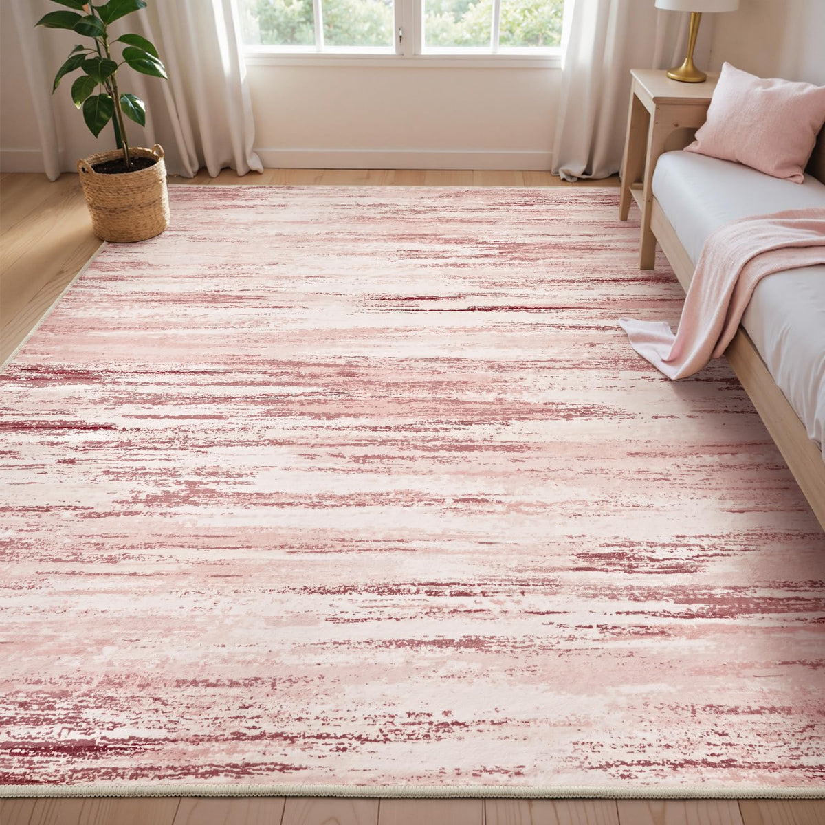 tchdio pink rug 5x7 with non-slip backing keeps a living room in place
