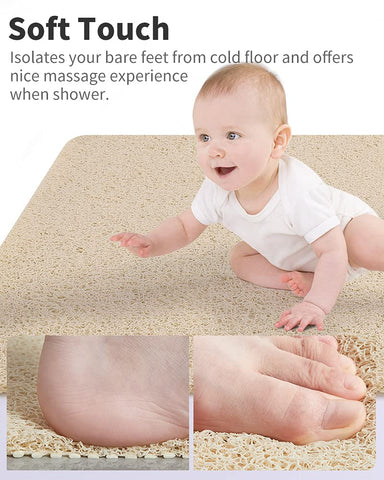 Tchdio soft loofah shower mat provides gentle foot exfoliation.