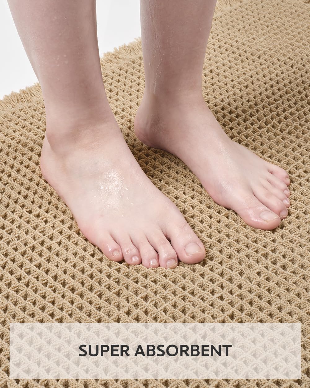 tchdio Waffle Bath Mat with clear non-slip backing provides secure grip on smooth floors