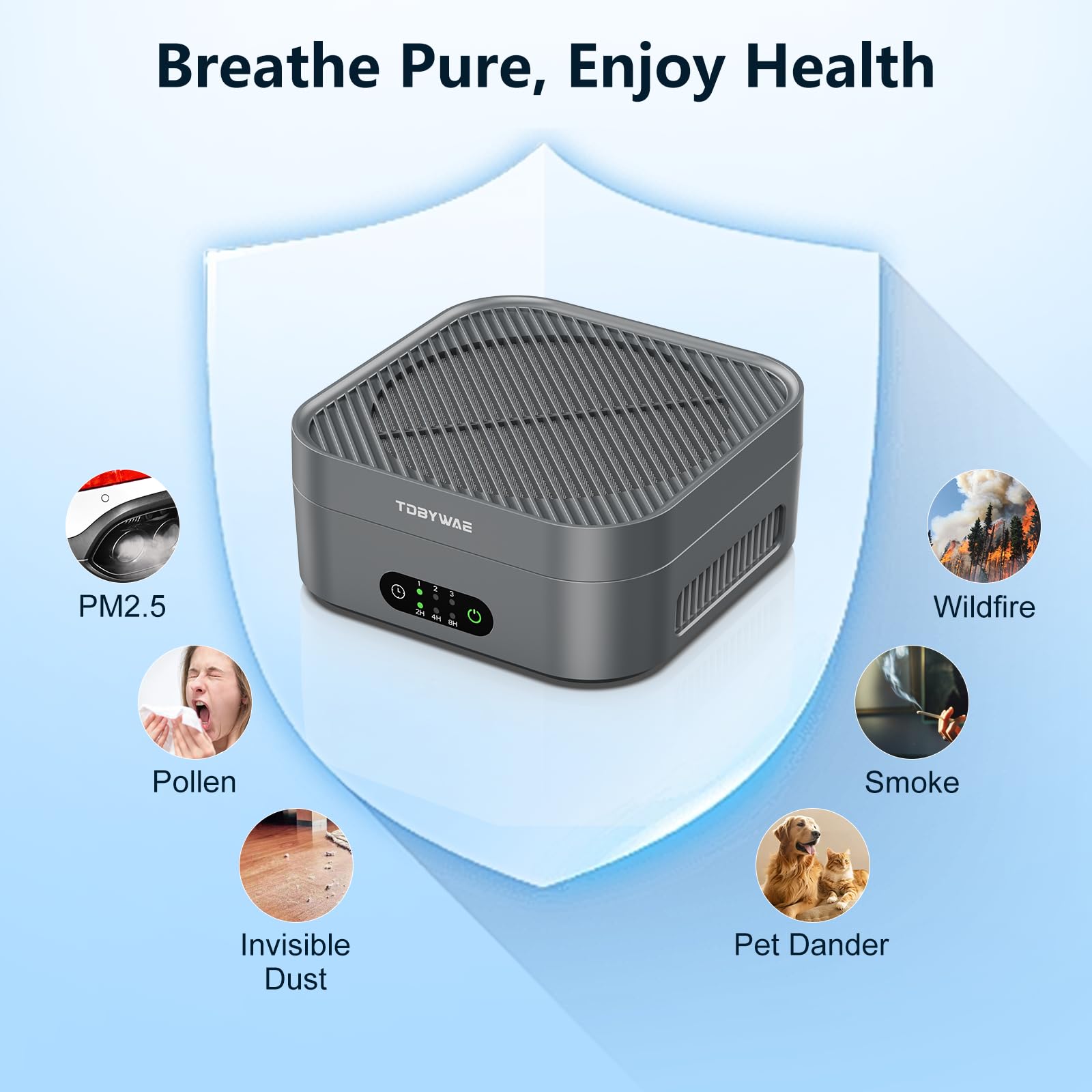 TDBYWAE modern design blends with bedroom decor while purifying air.