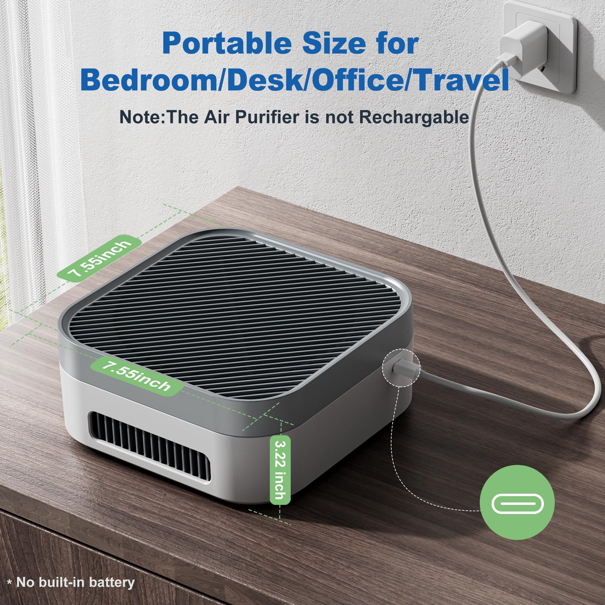 TDBYWAE air purifier true HEPA filter traps fine dust and allergens.