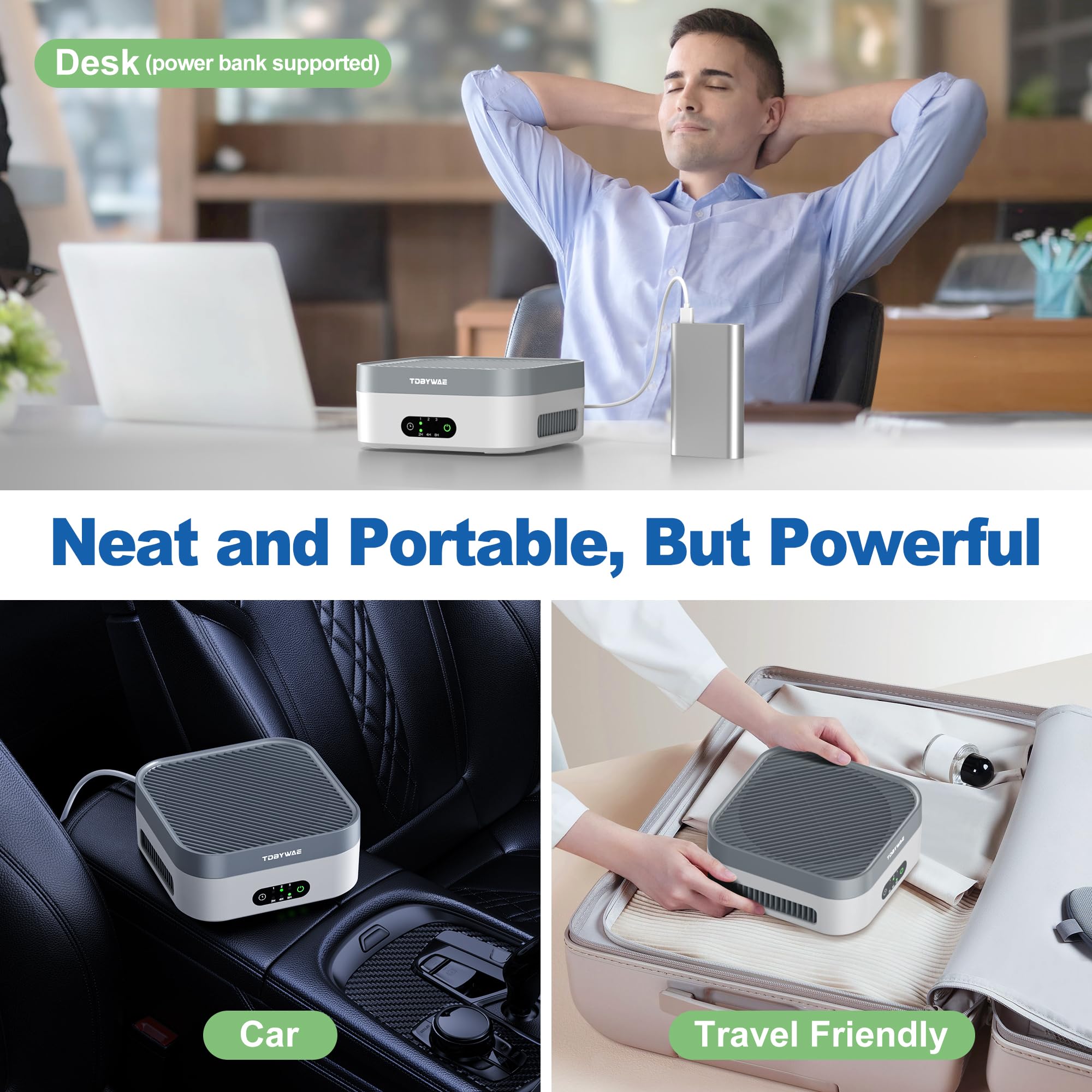 TDBYWAE air purifier Type-C charging enables easy power on the go.