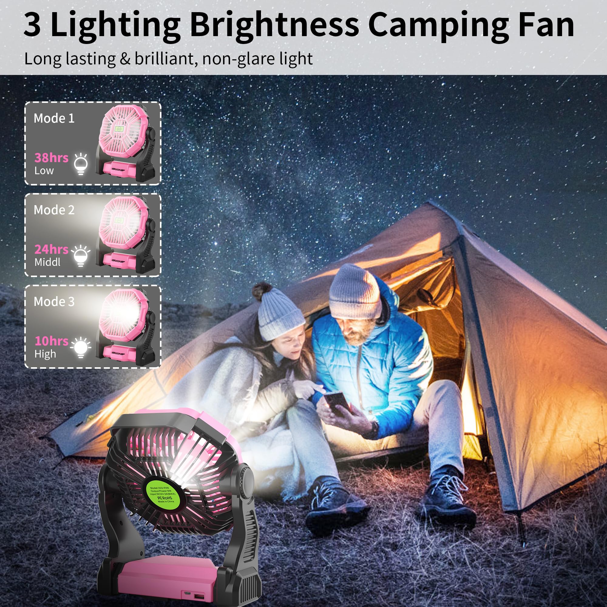 TDLOL portable fan with 360° hook for flexible tent mounting