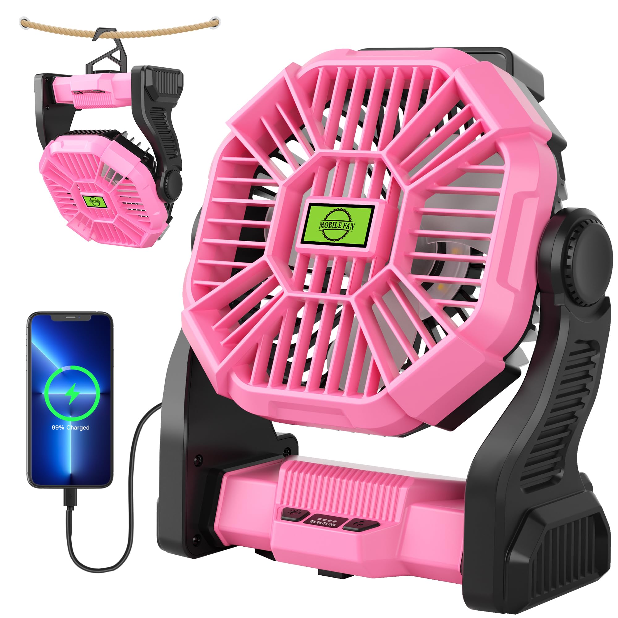 TDLOL portable pink fan front angle for compact cooling on the go