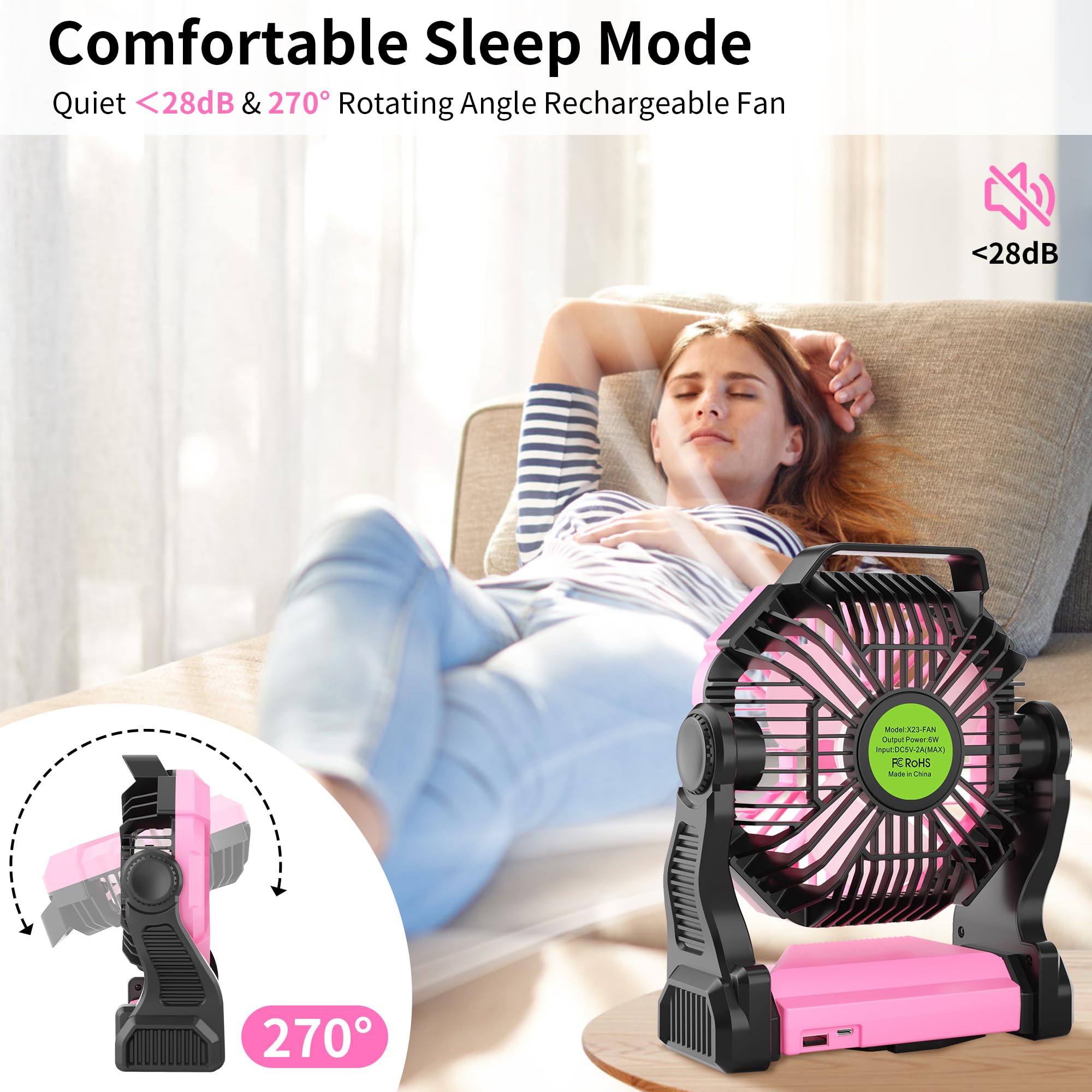 TDLOL portable fan charging via USB-C for outdoor use