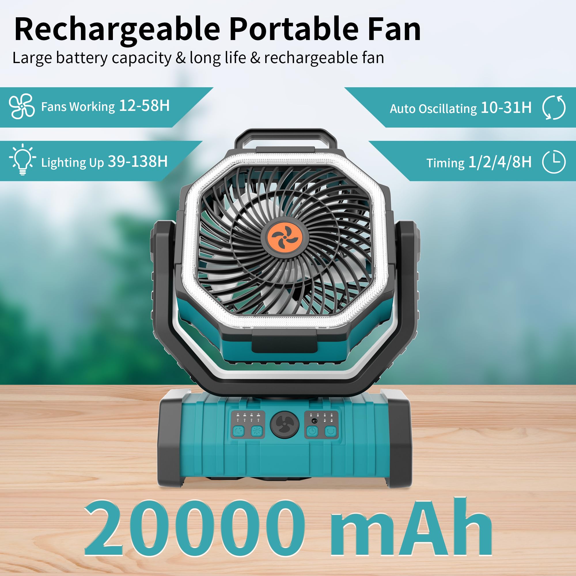 TDLOL USB rechargeable fan with LED light for dim conditions