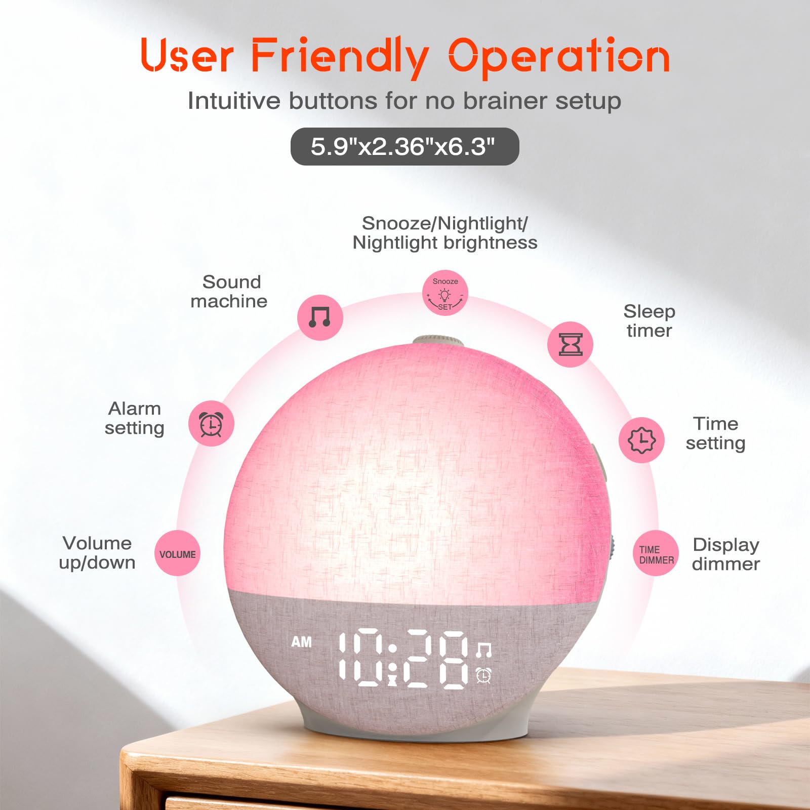 Te-Rich Sunrise Alarm Clock 30 soothing sounds for customizable wake-ups