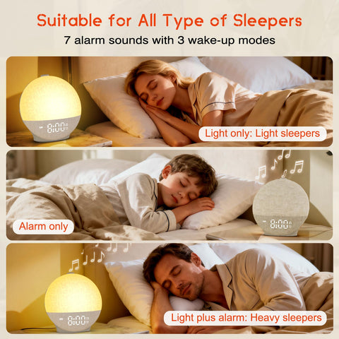 Te-Rich Sunrise Alarm Clock bright display with adjustable brightness for reading