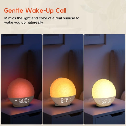 Te-Rich Sunrise Alarm Clock sunset mode creates a calming evening ambiance