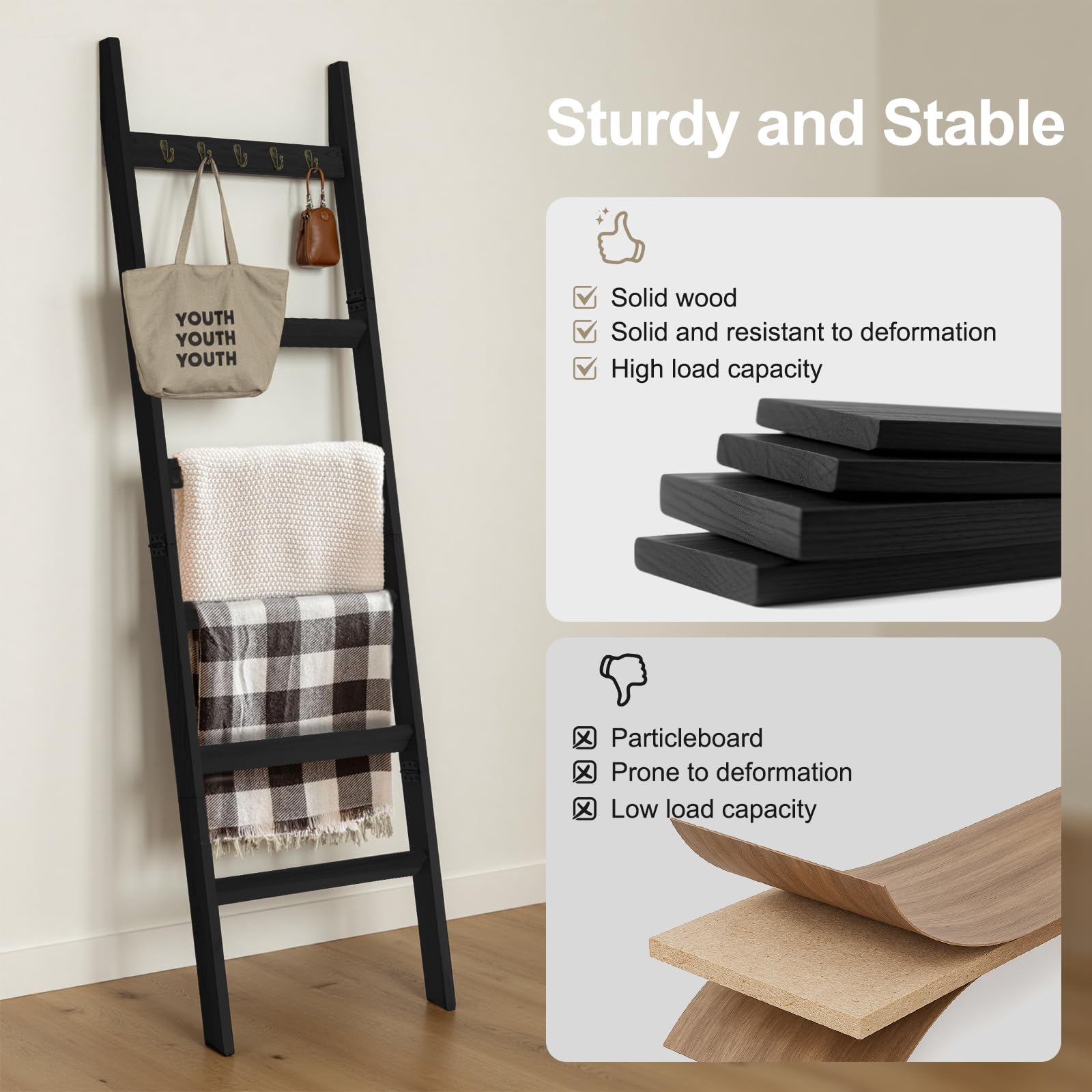 TEAKMAMA beveled top and bottom design protects walls while stabilizing the ladder
